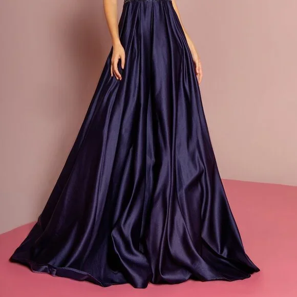 NEW LONG SLEEVELESS A-LINE SATIN DRESS WITH SCOOP NECKLINE AND SHEER BACK GL2531 - Picture 6 of 10